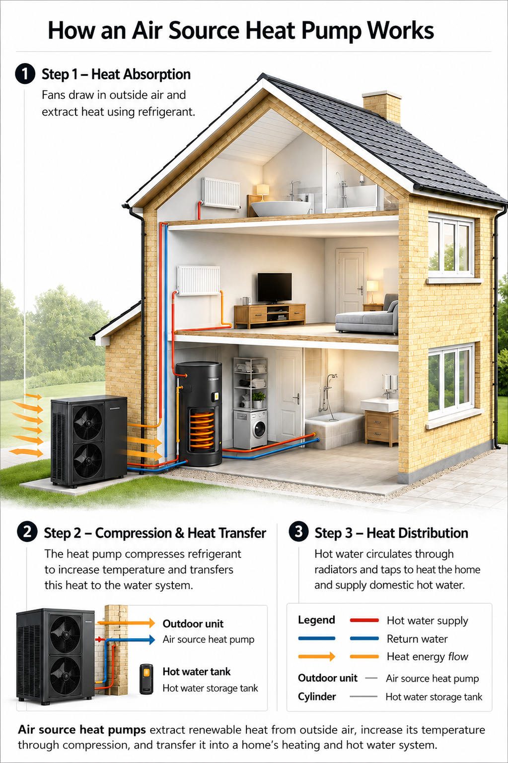 How an air source heat pump works — diagram